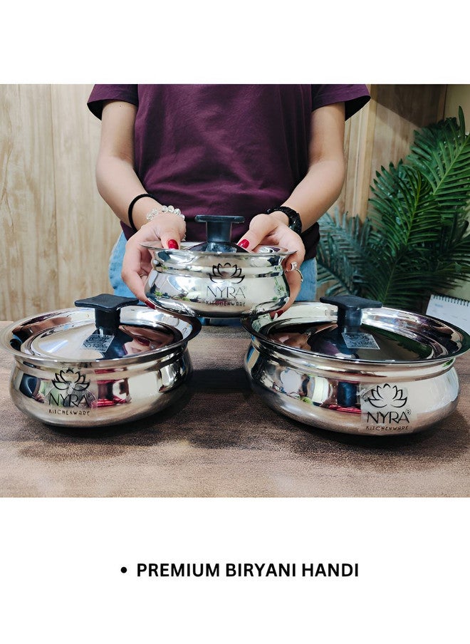 Nyra Kitchenware Silver-Toned & Black Dishwasher Safe Stainless Steel Cooking Handi - Image 3
